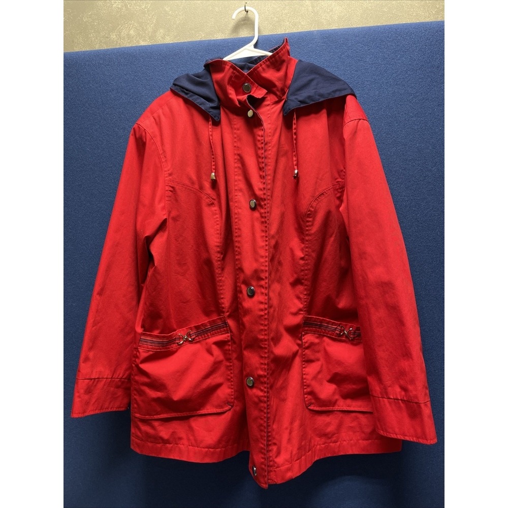 Mackintosh New England Windbreaker Hooded Jacket Women's Size‎ 2X Red Navy Snaps